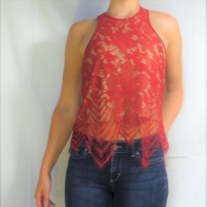 Express Red Lace Cropped Tank Top